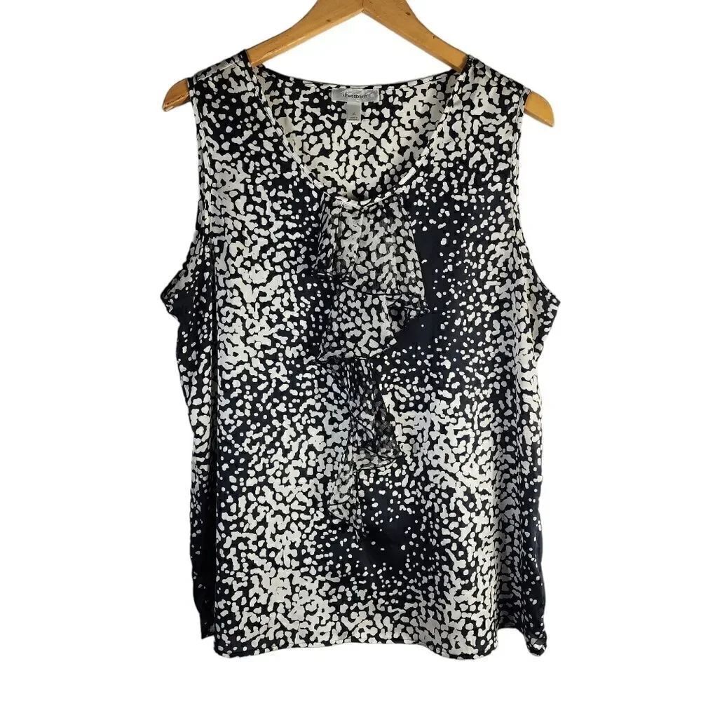 dressbarn ruffle black and white tank top